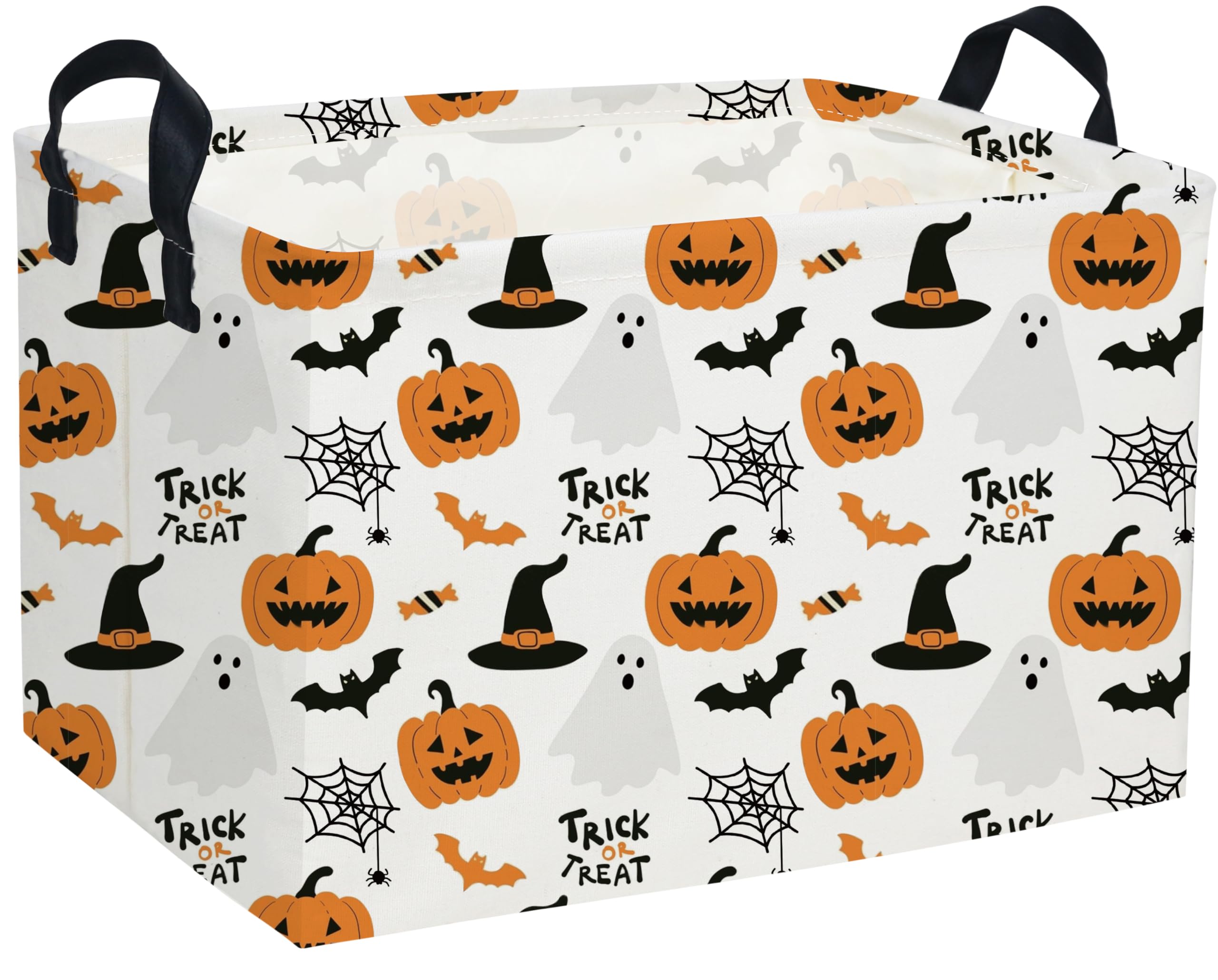 Essme rectangular Halloween basket front view showing sturdy handles for easy transport