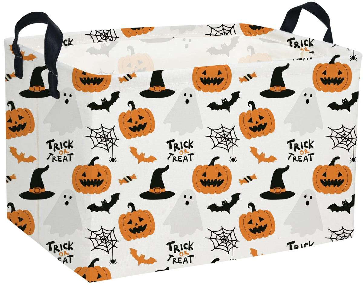 Essme rectangular Halloween basket front view showing sturdy handles for easy transport