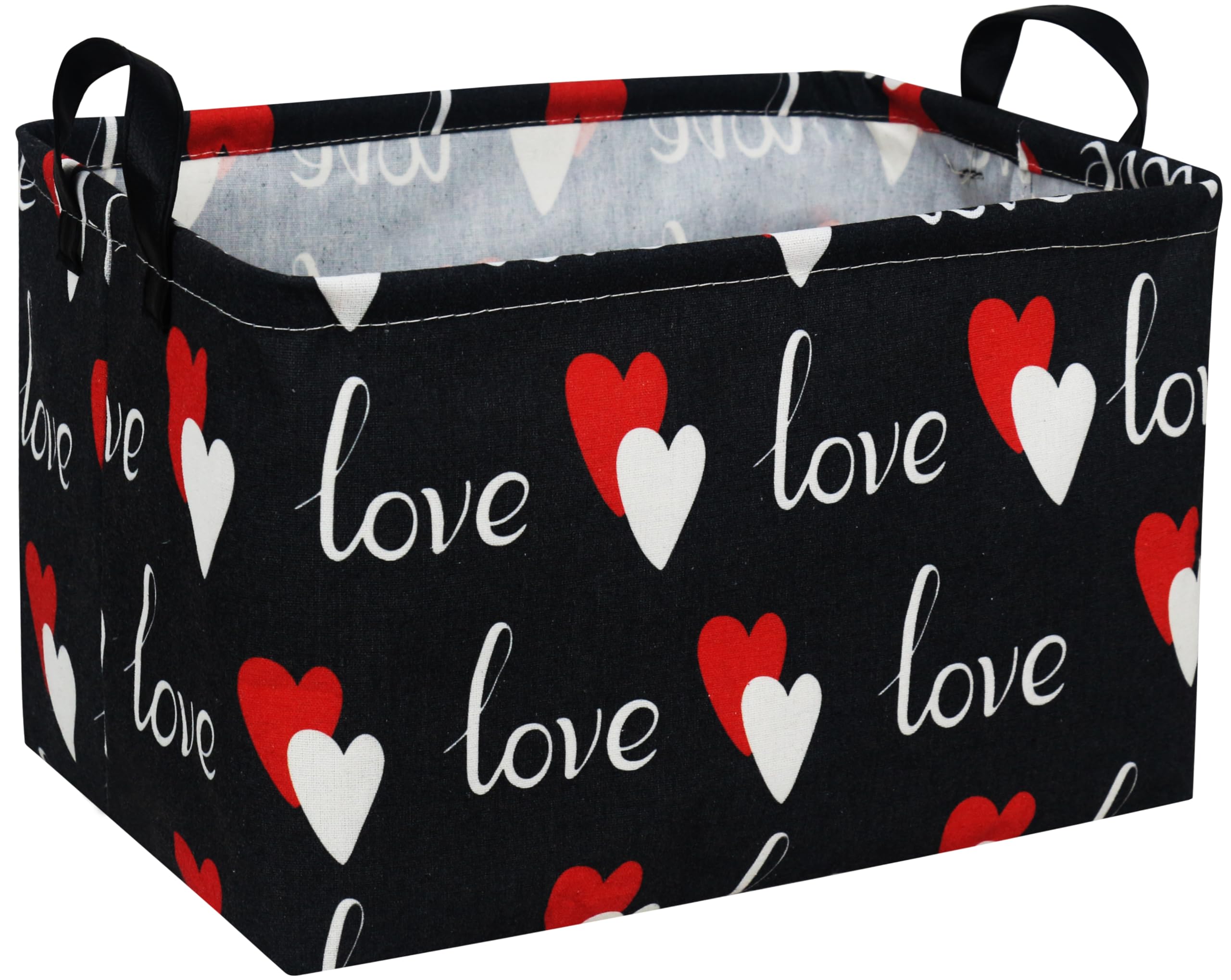 Essme rectangular heart basket with black love handles for stylish nursery organization.