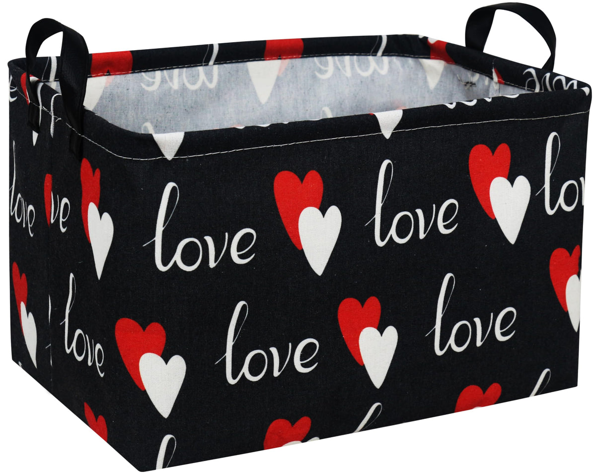 Essme rectangular heart basket with black love handles for stylish nursery organization.