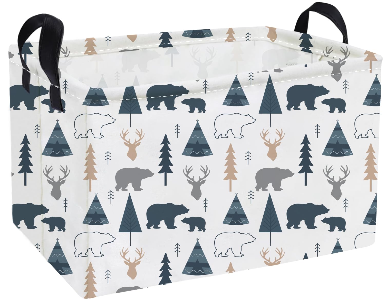 Essme rectangular kid basket with bear woodland design and sturdy handles for easy transport