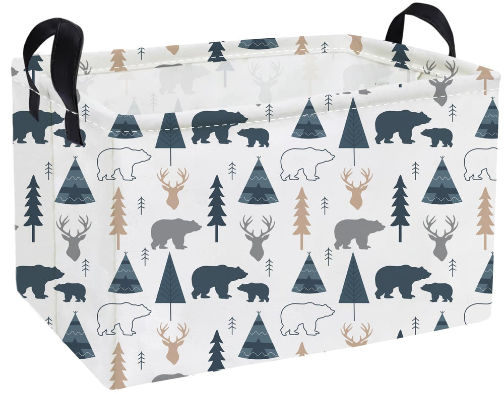 Essme rectangular kid basket with bear woodland design and sturdy handles for easy transport