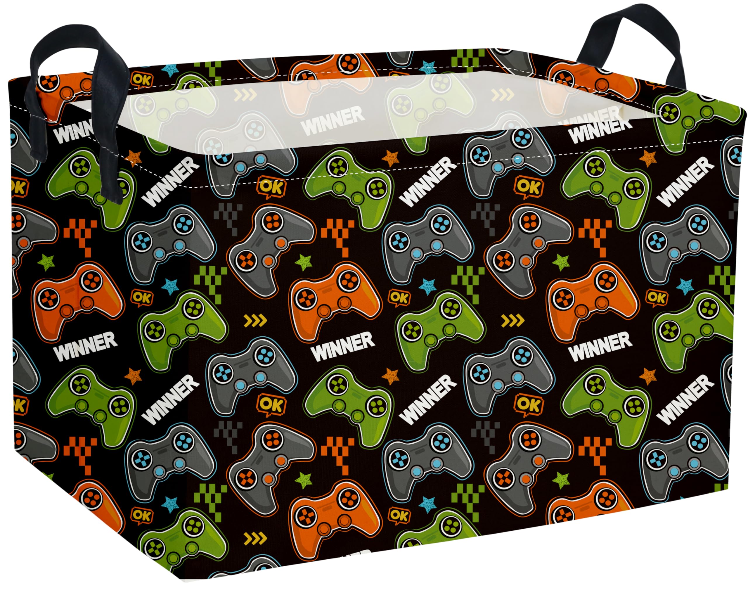 Essme rectangular kids basket in black game with easy-grab handles for transport.