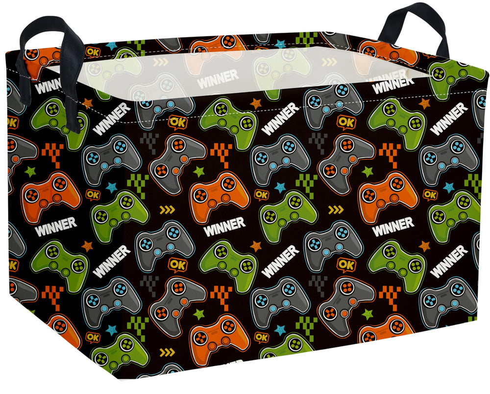 Essme rectangular kids basket in black game with easy-grab handles for transport.