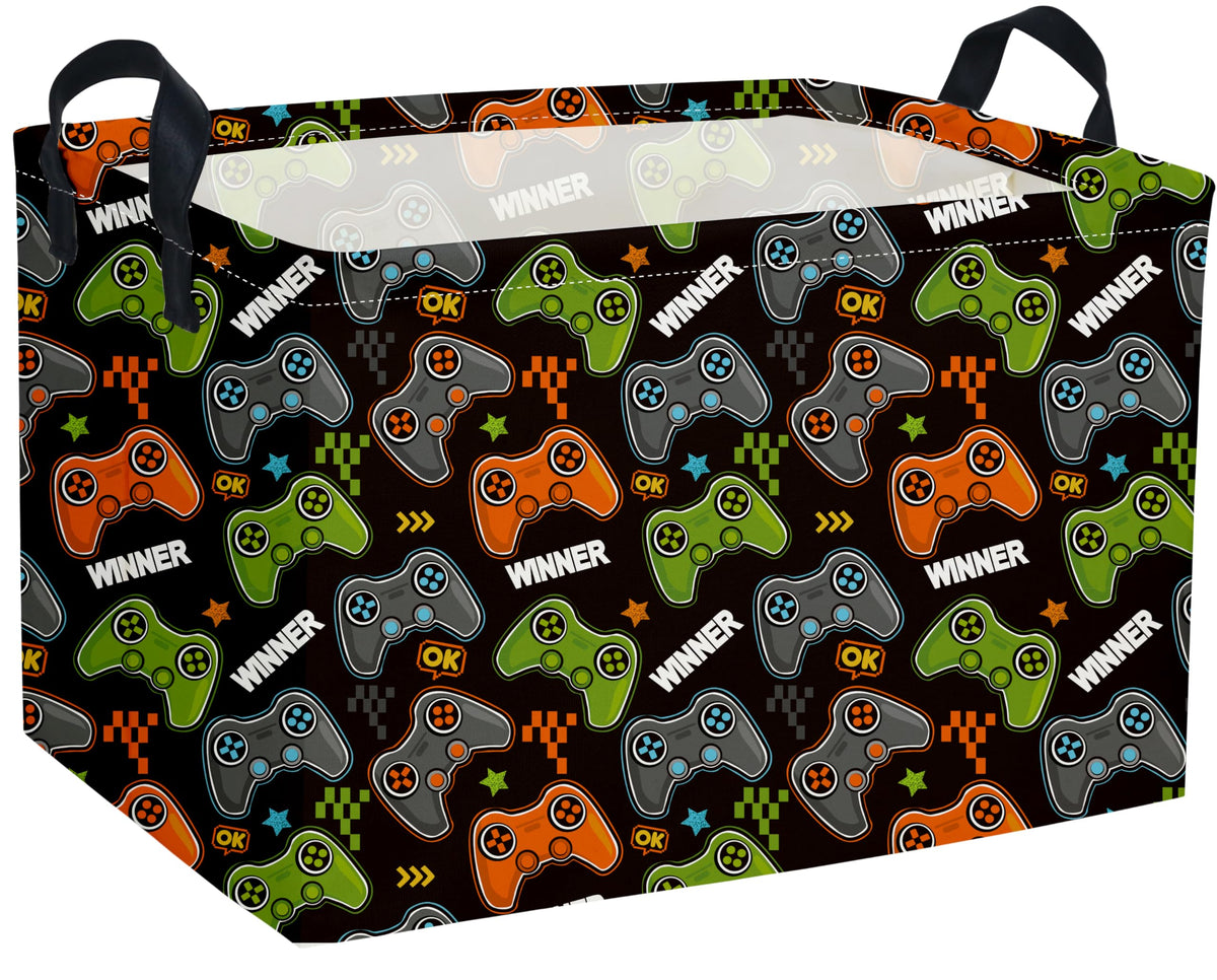 Essme rectangular kids basket in black game with easy-grab handles for transport.