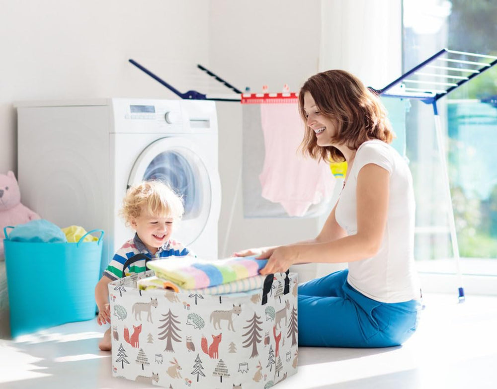 Essme rectangular kids basket collapsible flat demonstrates space-saving storage.
