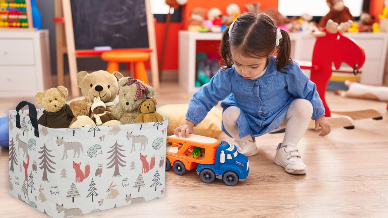 Essme rectangular kids basket grey-animal-design highlights decorative storage.