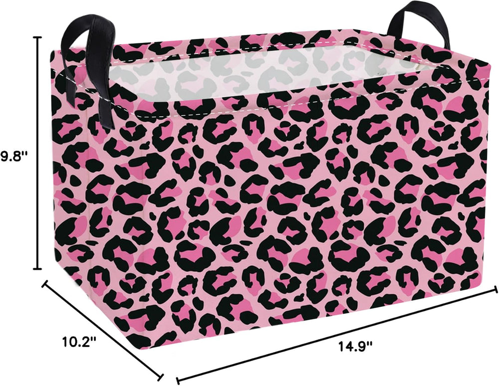 Essme rectangular kids basket pink leopard side view ideal nursery organization