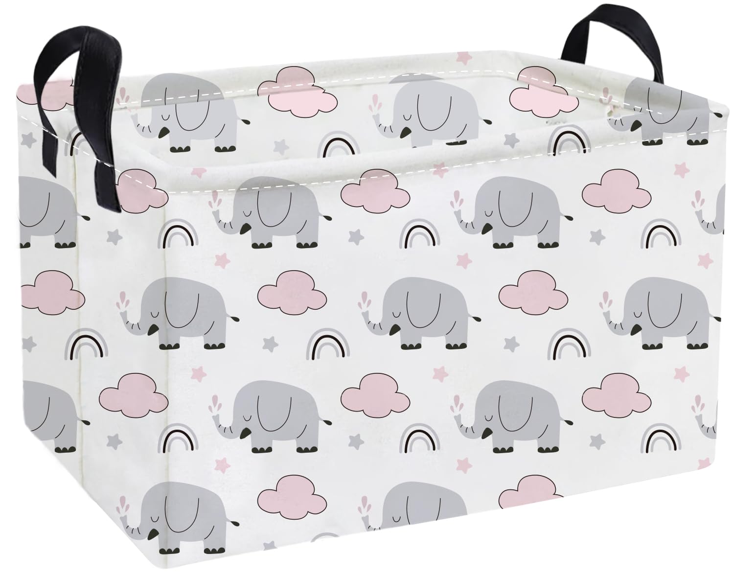 Essme rectangular kids basket rainbow elephants front view for toy organization and nursery decor
