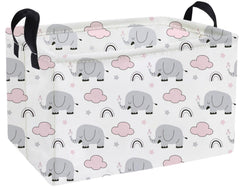 Essme rectangular kids basket rainbow elephants front view for toy organization and nursery decor