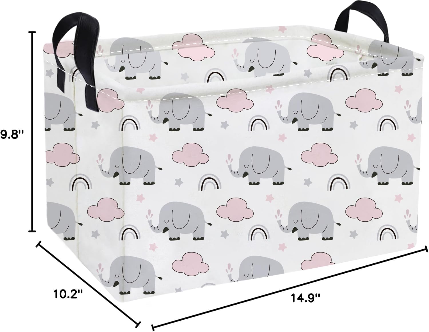 Essme rectangular kids basket rainbow elephants side view showing size and versatility