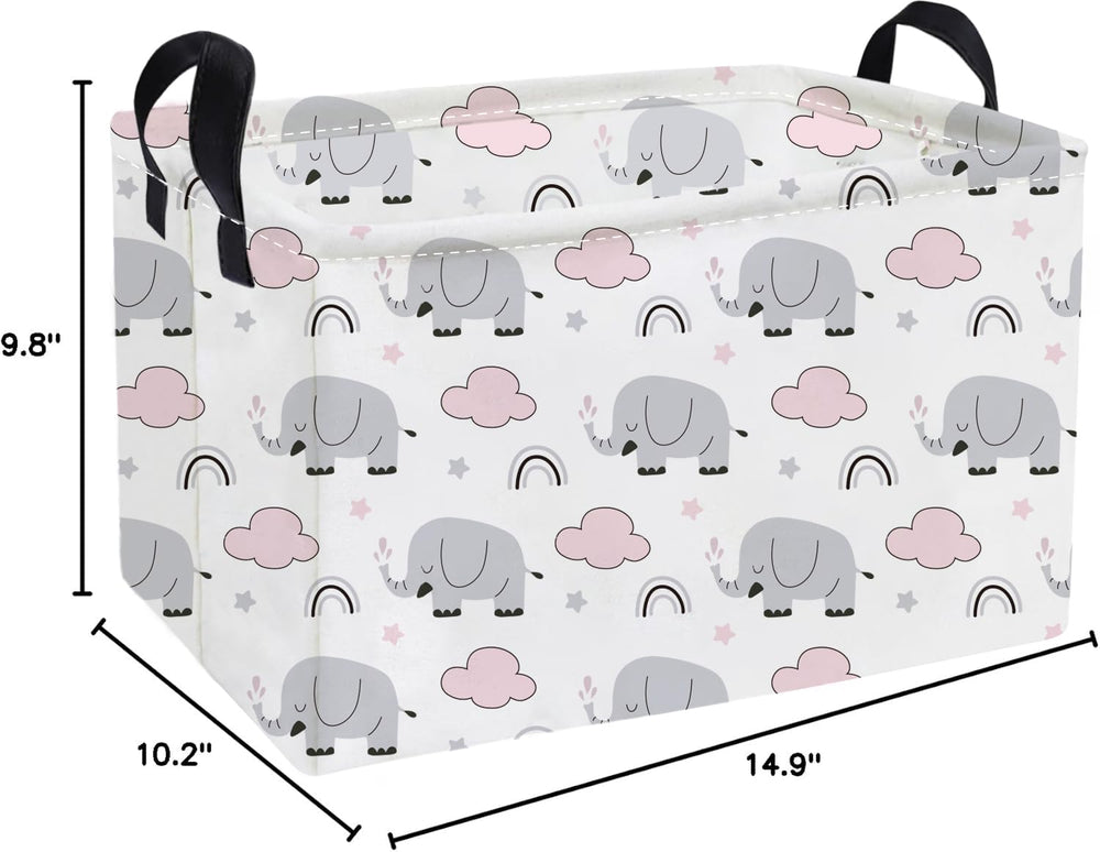 Essme rectangular kids basket rainbow elephants side view showing size and versatility