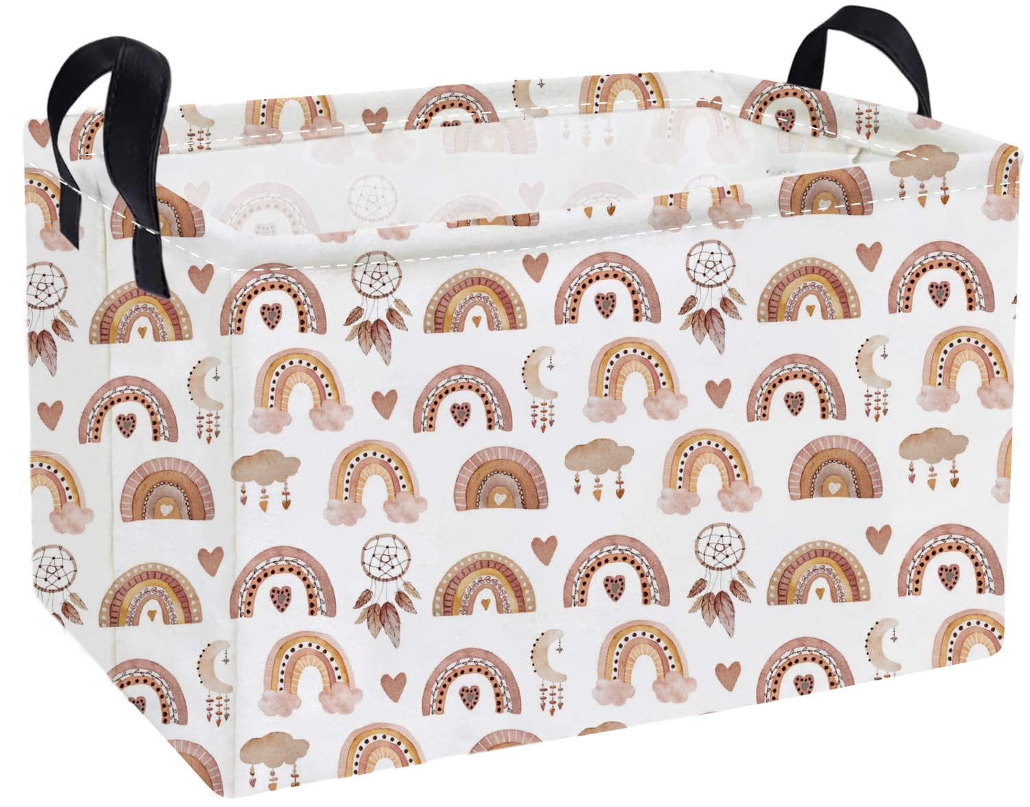 Essme rectangular kids basket rainbow pattern with handles, ideal for toy storage.