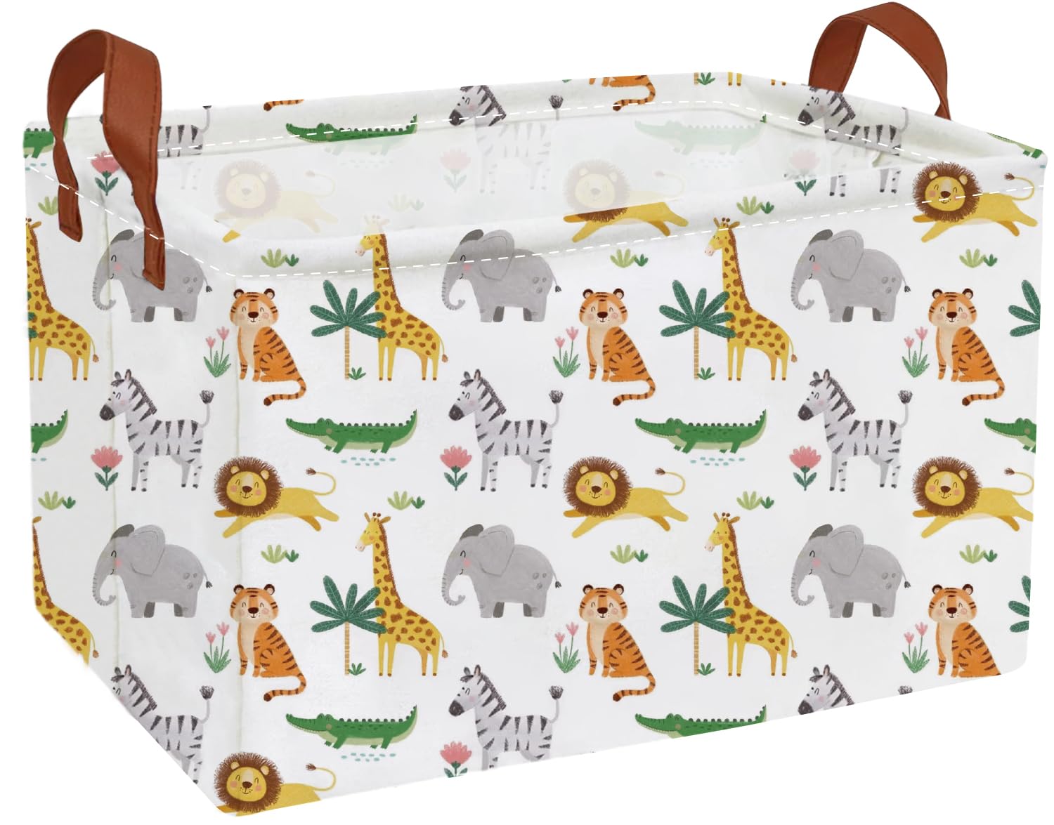 Essme rectangular kids baskets with animal design and sturdy handles for easy toy grabs