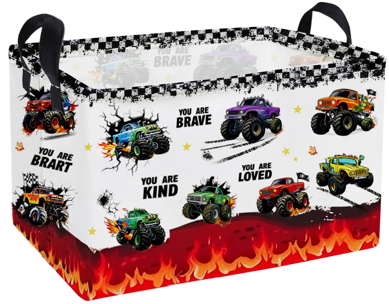 Essme monster truck front view basket with sturdy handles for easy toy cleanup