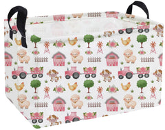 Essme rectangular kids basket pink farm basket with handles for easy toy organization.
