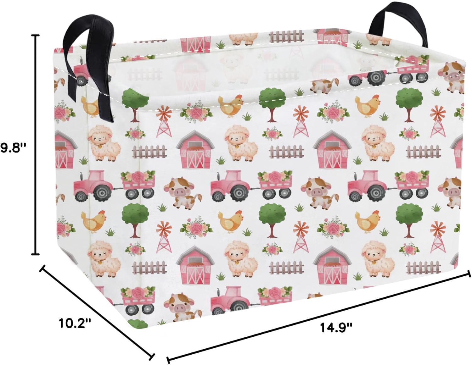 Essme pink nursery organizer basket emphasizes compact storage for dolls and art supplies.