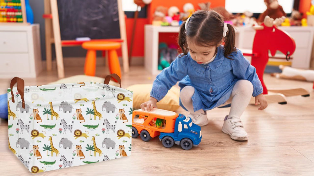 Essme rectangular kids baskets in a boys room used as a toy box