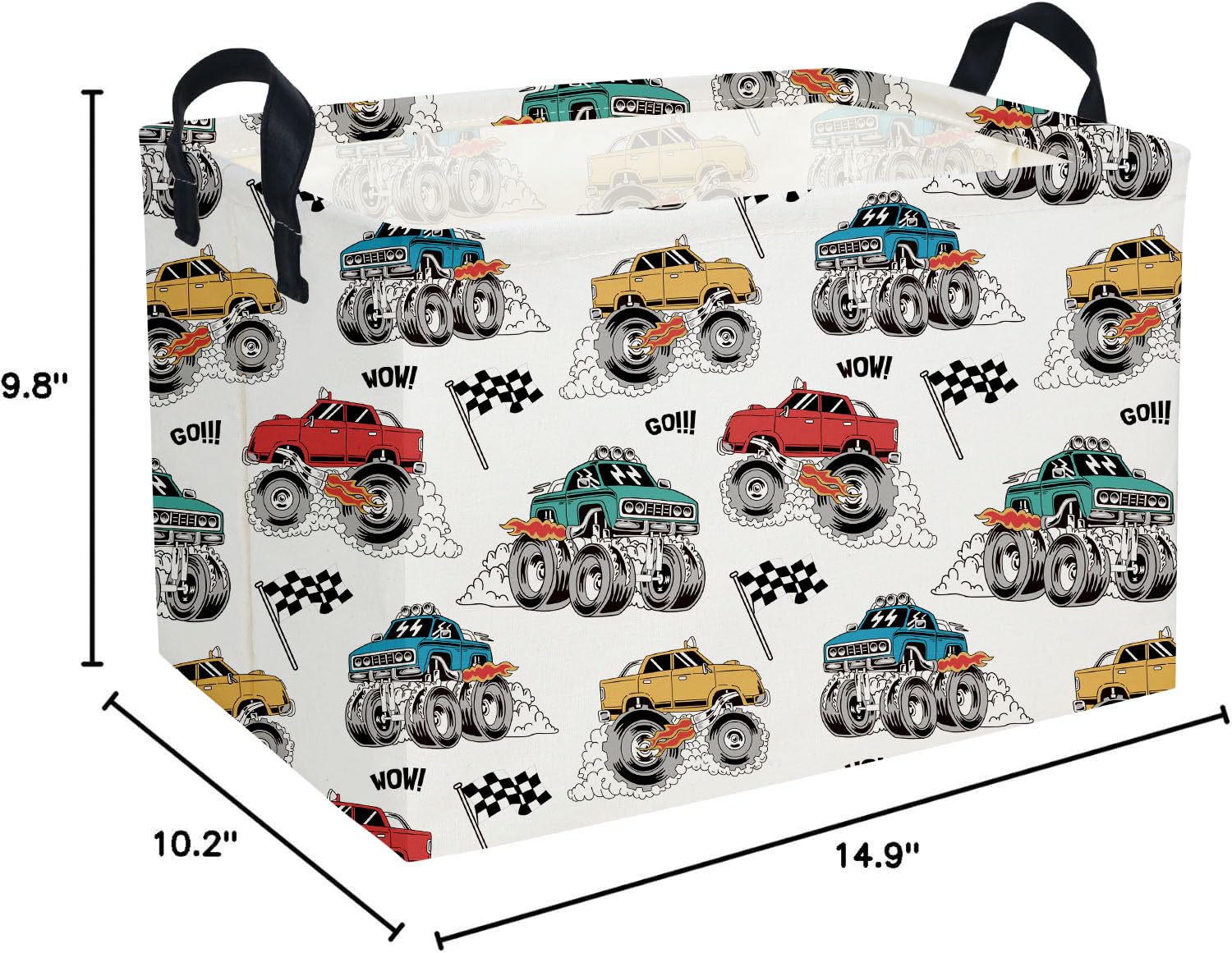 Essme rectangular monster truck basket features durable linen-cotton with waterproof interior.