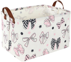 Essme rectangular pink girls basket front view with sturdy handles for easy transport and storage.