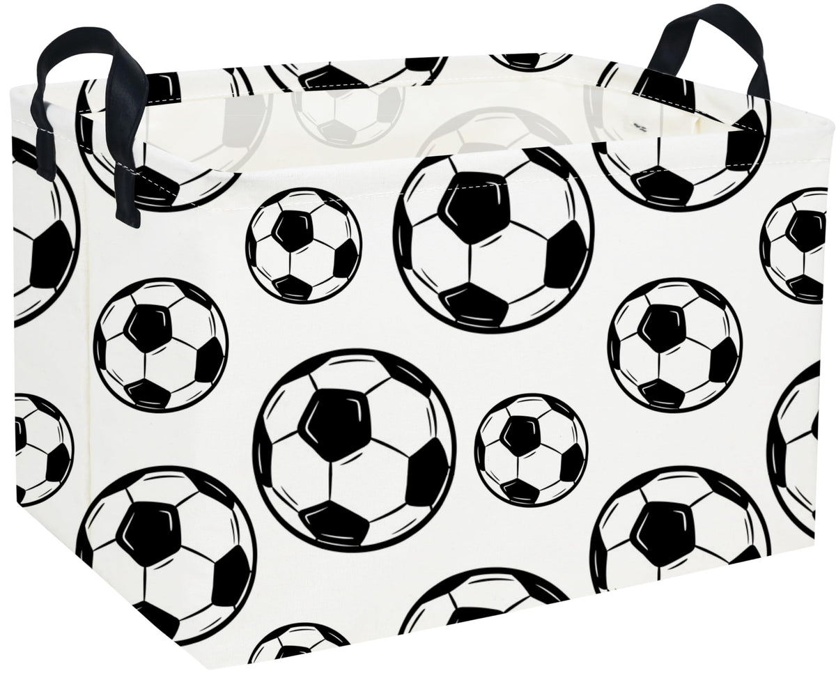 Essme rectangular soccer basket closeup shows durable linen-cotton fabric with waterproof inner lining.