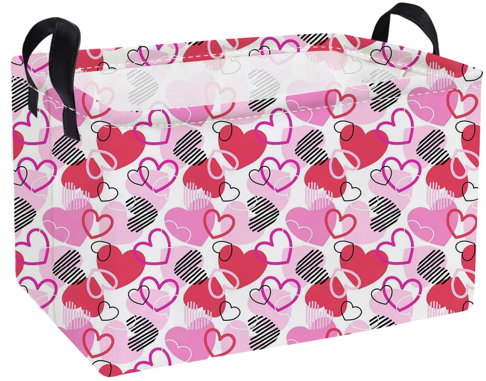 Essme rectangular Valentine basket with pink heart design for tidy toy storage