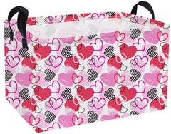 Essme rectangular Valentine basket with pink heart design for tidy toy storage