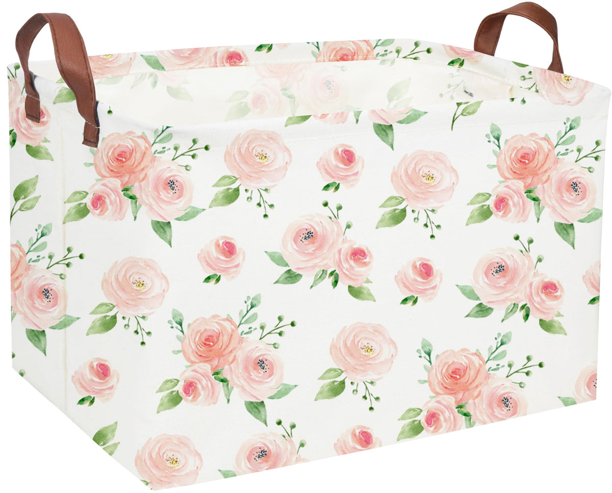 Essme rose basket pink front view with sturdy handles for easy transport