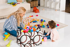 Essme storage bin nursery features waterproof inner coating for spill-safe organization.