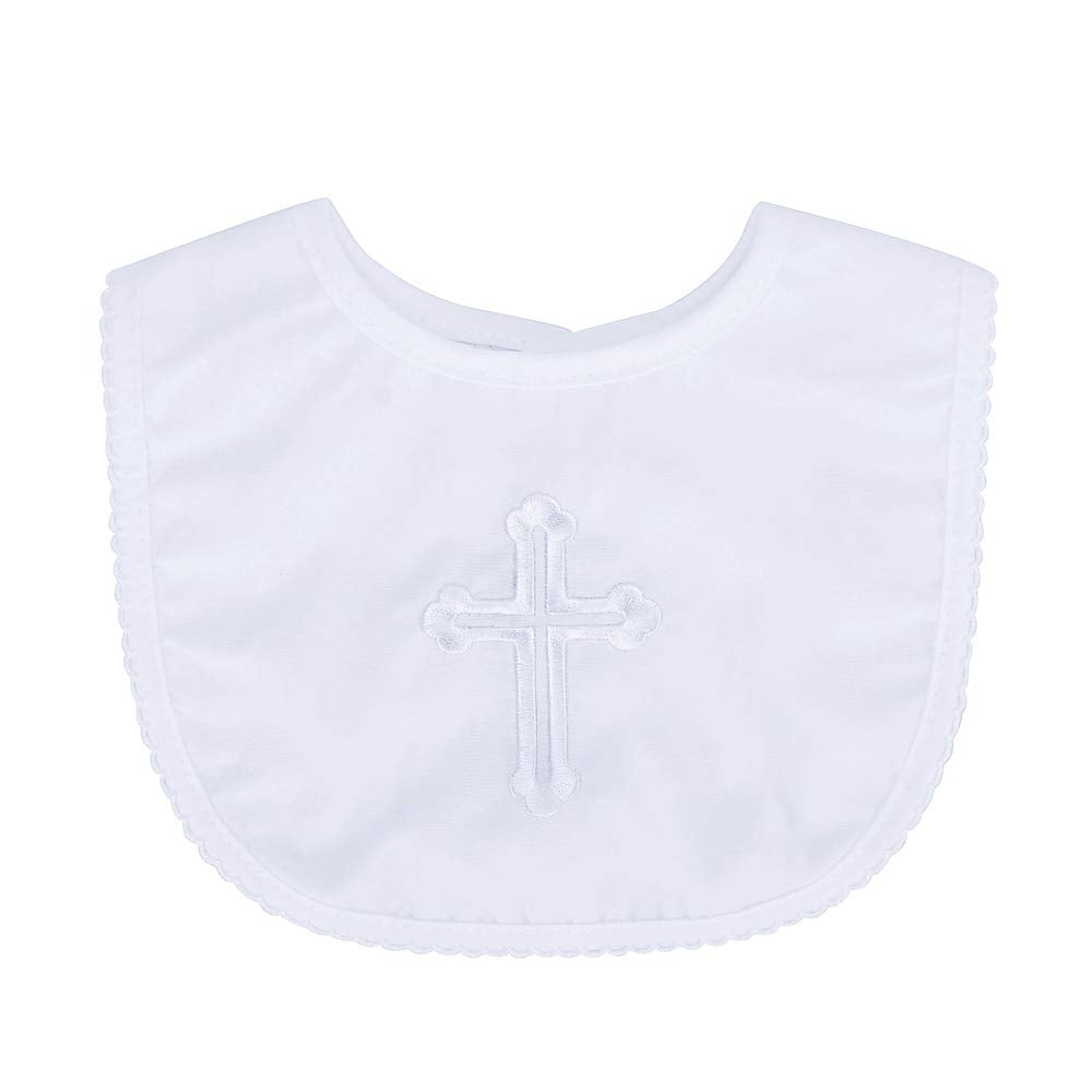 ESTAMICO baby baptism bib with adjustable Velcro closure for easy on and off.
