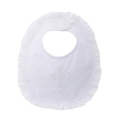 ESTAMICO baby girls baptism bib with embroidered cross showcases soft fabric for comfortable christening wear.