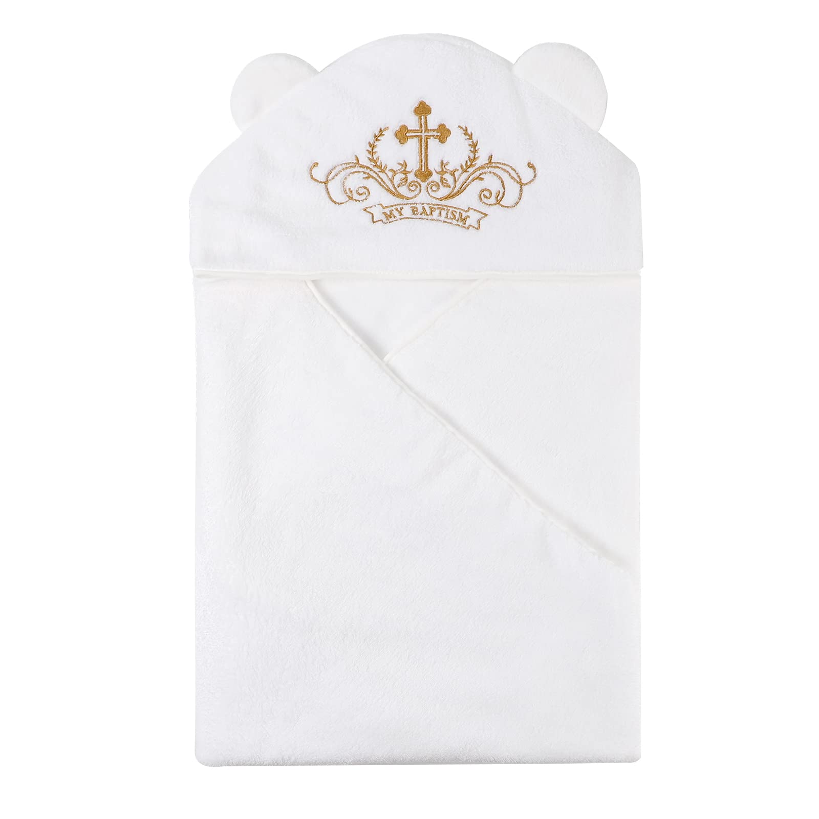 ESTAMICO baby plush hooded towel with cross embroidery keeps newborns warm after baths