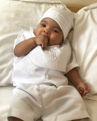 ESTAMICO infant christening bib complements outfits while serving as a thoughtful new-baby gift.