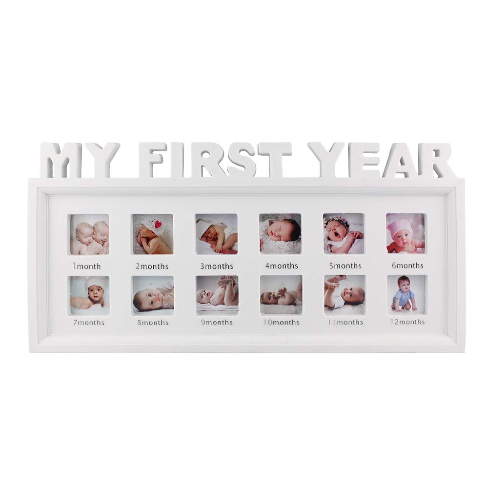 ESTAMICO My First Year Frame front view in white showcases a timeless keepsake display.