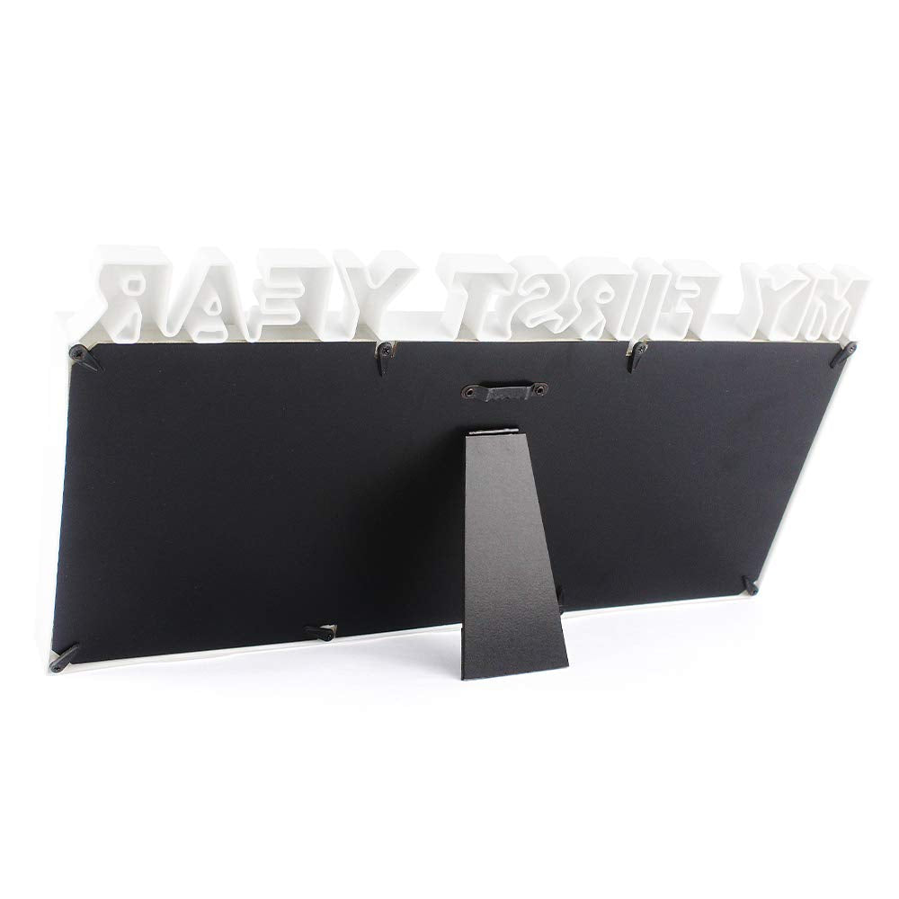 ESTAMICO My First Year Frame screws and stand support a sturdy, durable display.