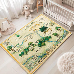 Estmy 5x7 washable nursery rug features a woodland map for a cozy, easy-clean play space.