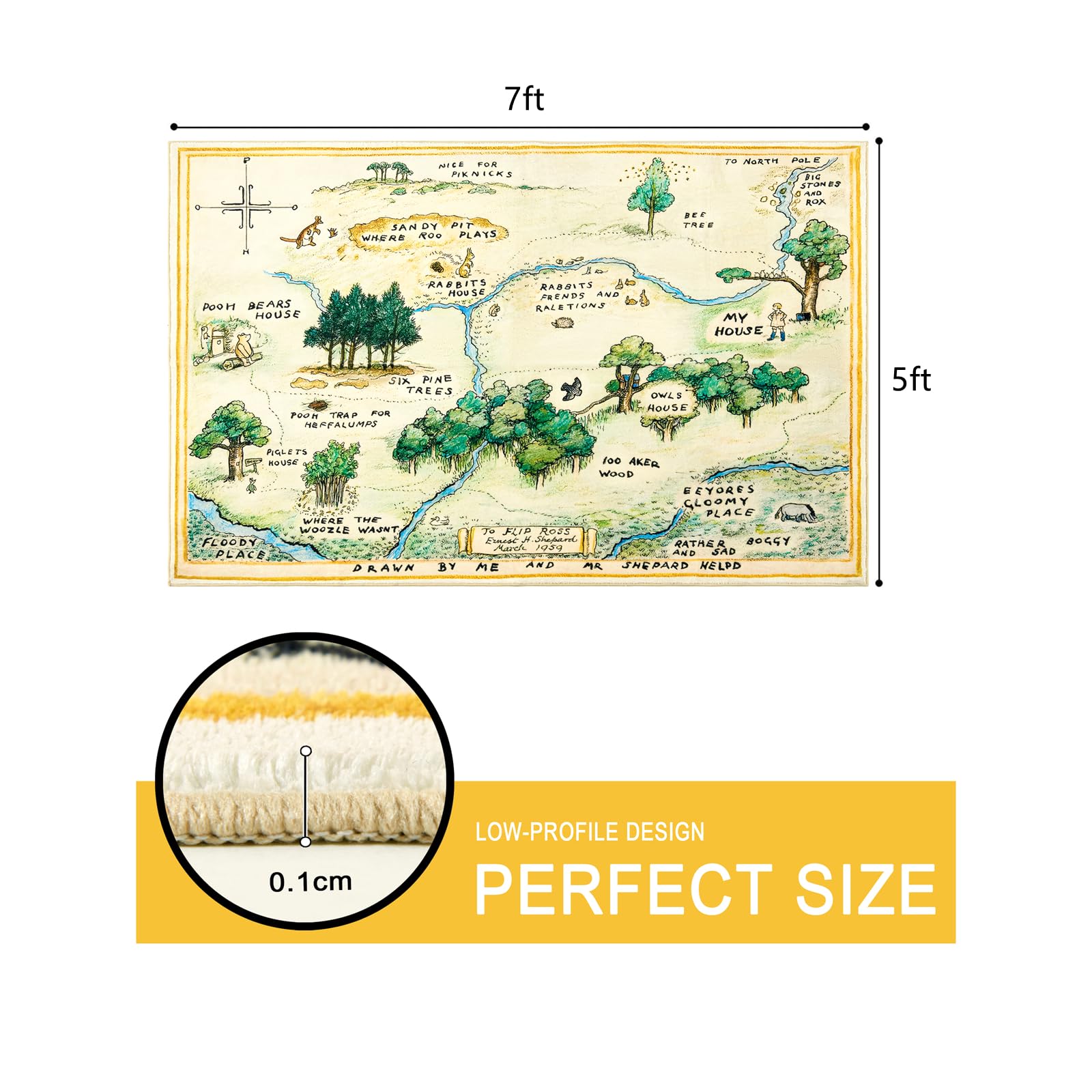 Estmy woodland area rug with soft faux-wool pile enhances comfort during crawling and play.