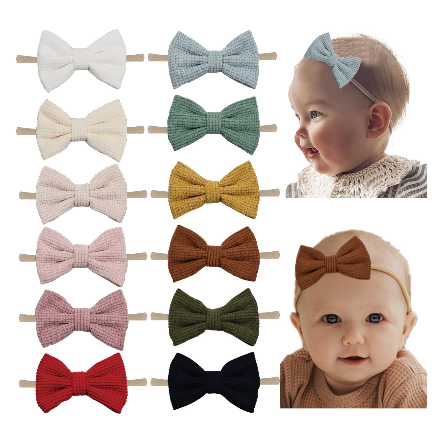 Esumun baby girl corduroy bows in multiple colors for easy outfit matching.