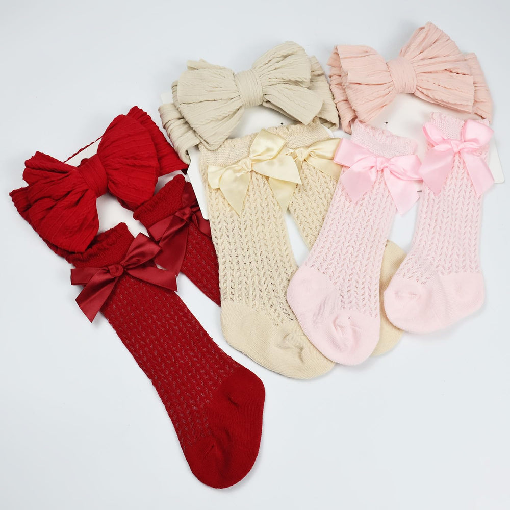 Esumun headband with matching bow, soft elasticity for comfortable wear.