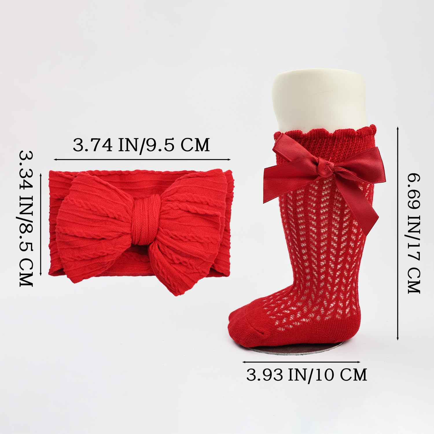 Esumun knit socks and bow headband set, coordinated style for baby outfits.