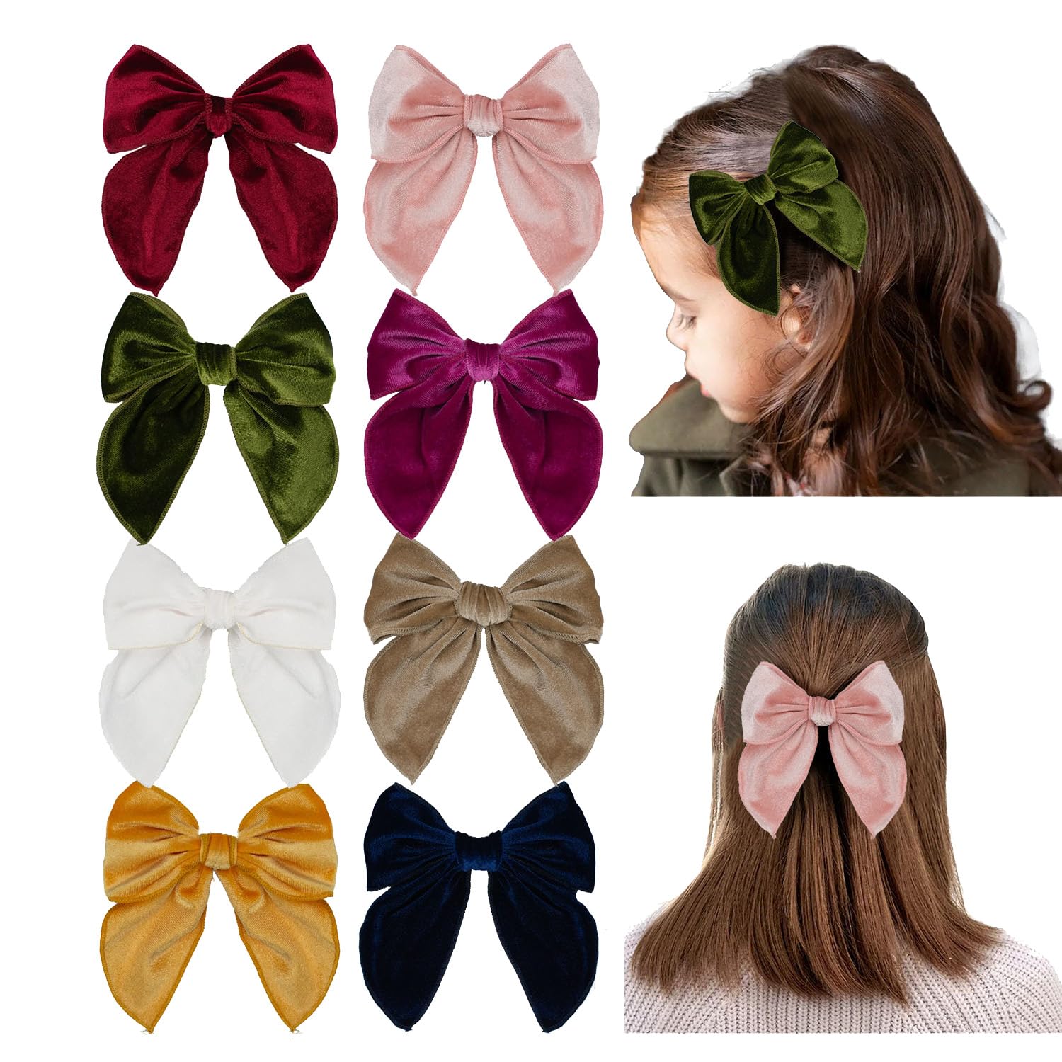 Esumun velvet 5 inch swallowtail bow set close-up showing soft texture for daily outfits.