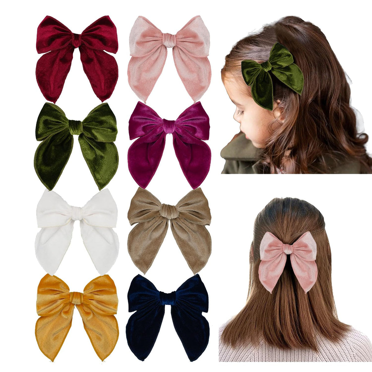 Esumun velvet 5 inch swallowtail bow set close-up showing soft texture for daily outfits.