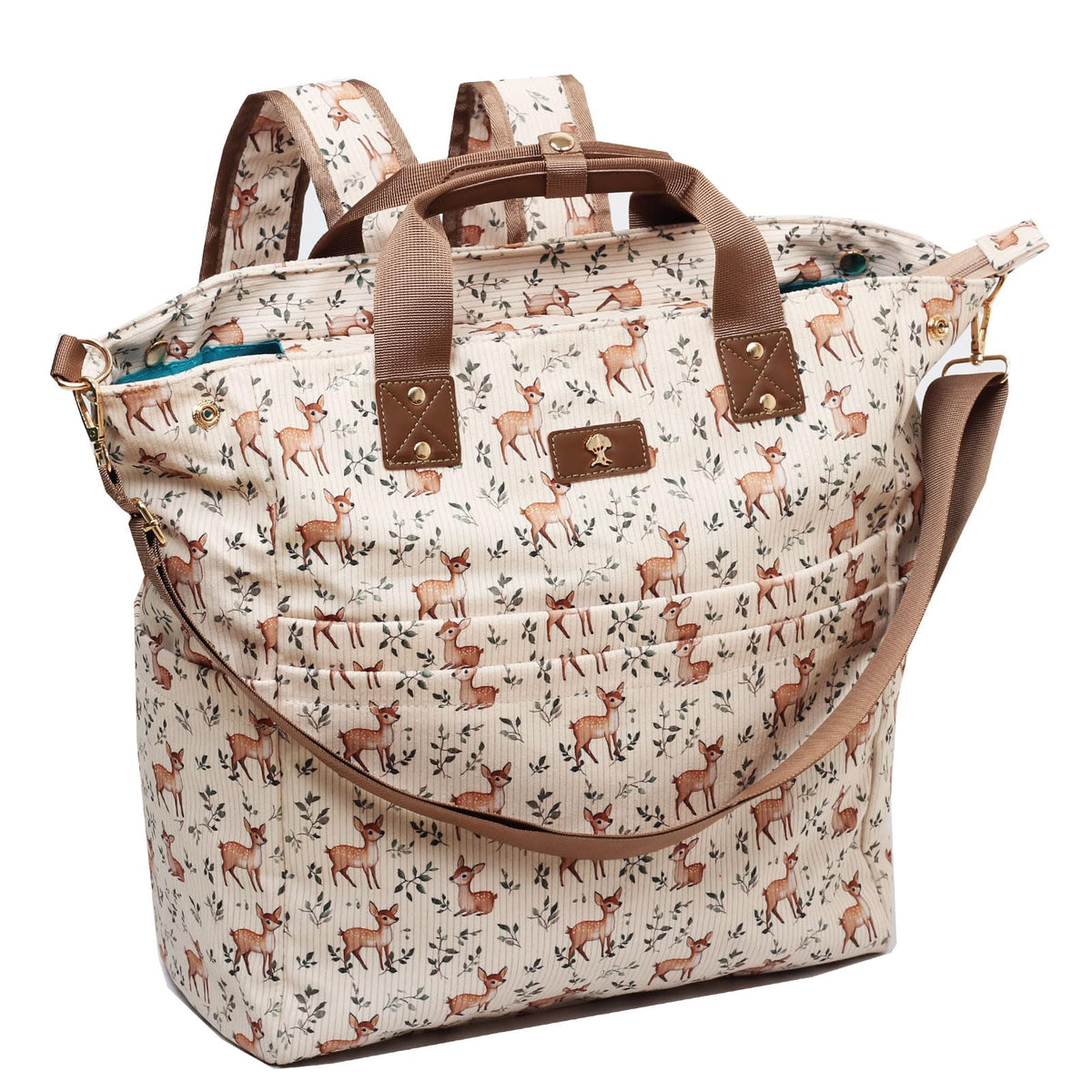 ESVAN Corduroy Fawn diaper tote in 3-in-1 use as tote, backpack, and crossbody