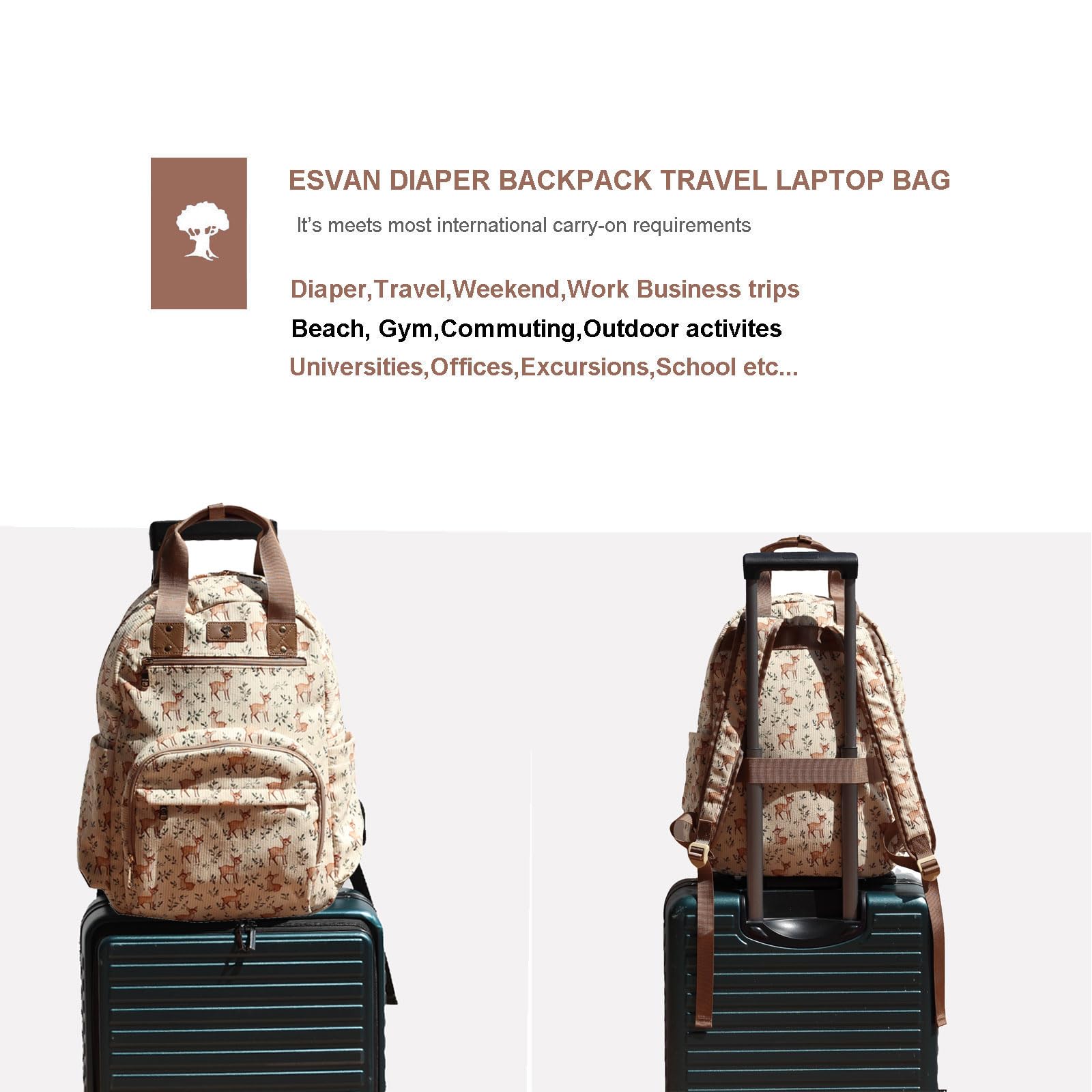 ESVAN Corduroy Fawn laptop compartment protects most laptops