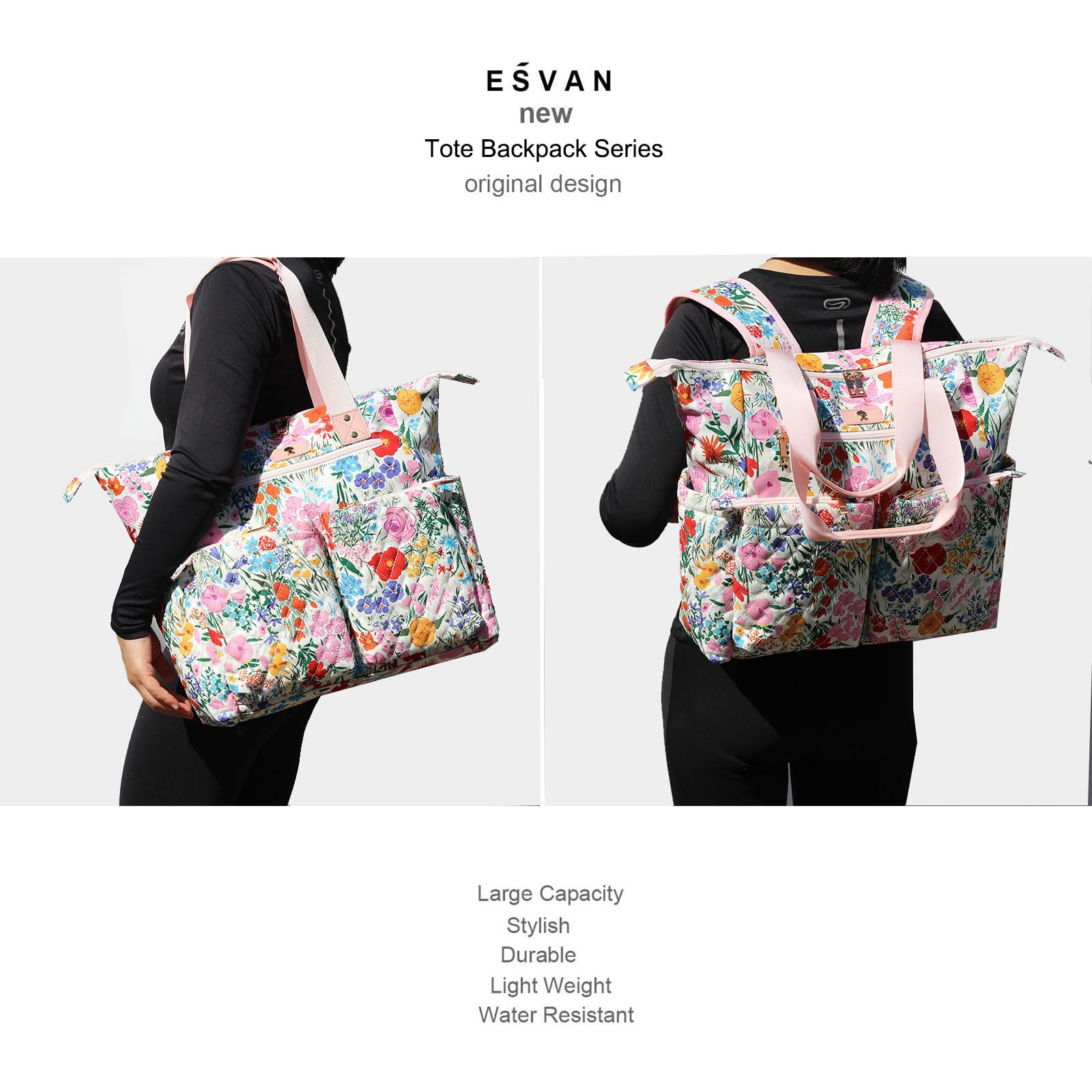 ESVAN spacious interior with multiple pockets organizes baby essentials.