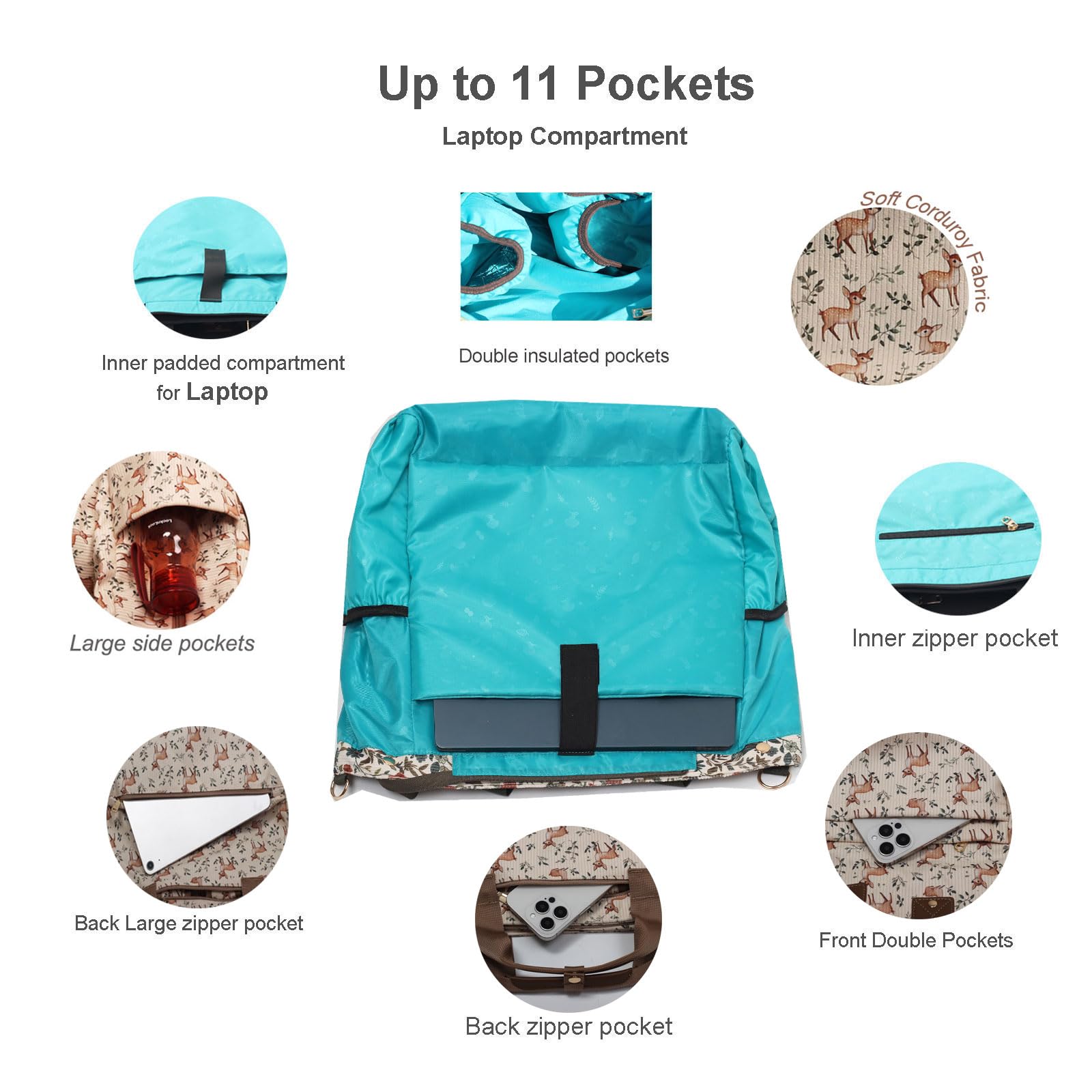 ESVAN tote's front pocket with double quilted organizers for small items