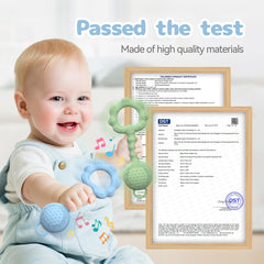 ETETOO 2Pcs Baby Rattle Teether blue-green side view supports sensory exploration