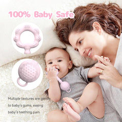 ETETOO gum-soothing-teether pink: safe silicone that calms teething discomfort during playtime.