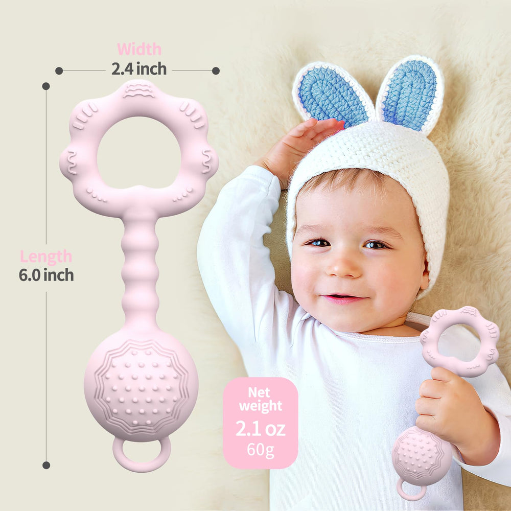 ETETOO multi-sensory-toy pink: combines teether and rattle for versatile baby entertainment.