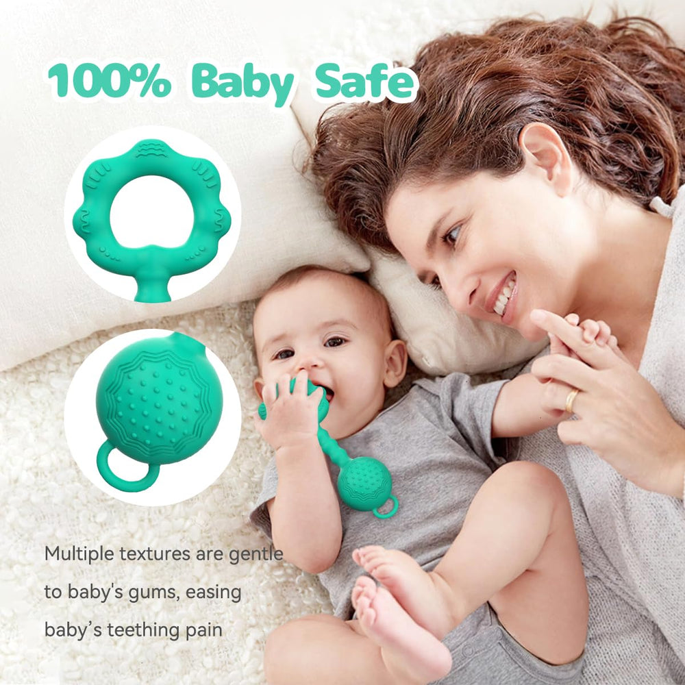 ETETOO silicone rattle-teether is food-grade and BPA-free for safe infants.